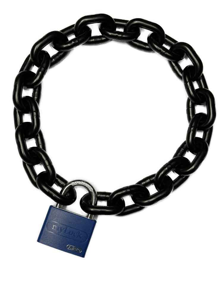 Stahlkette 8mm schwarz mit ABUS-Schloss blau
