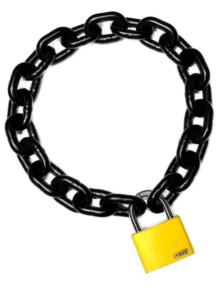 Stahlkette 8mm schwarz mit ABUS-Schloss gelb