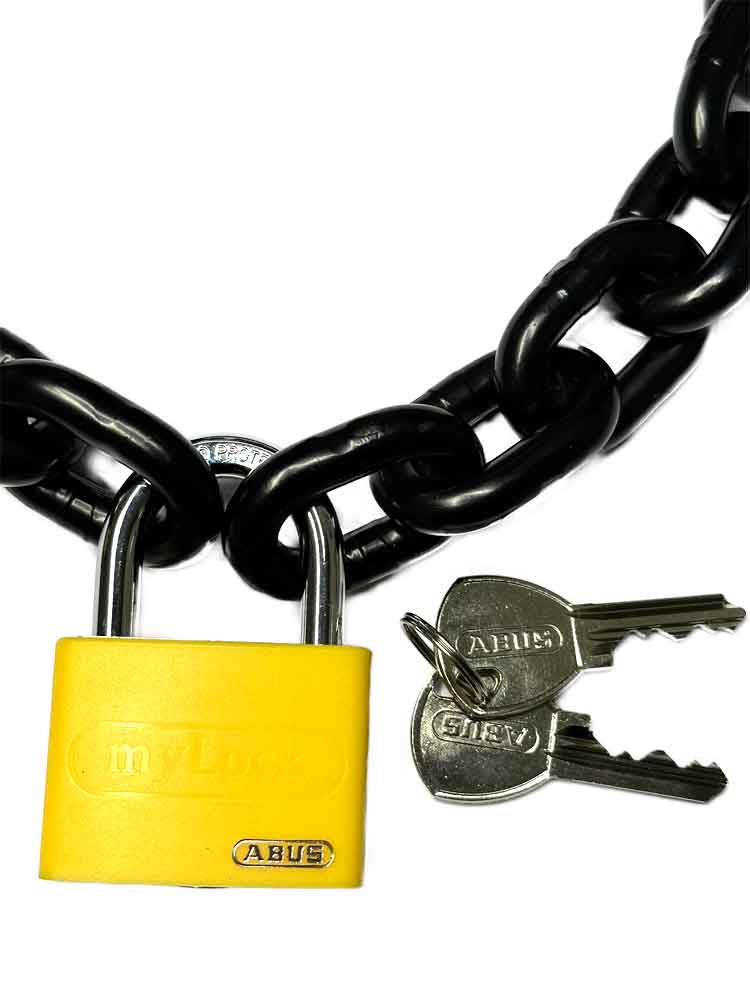Stahlkette 8mm schwarz mit ABUS-Schloss gelb