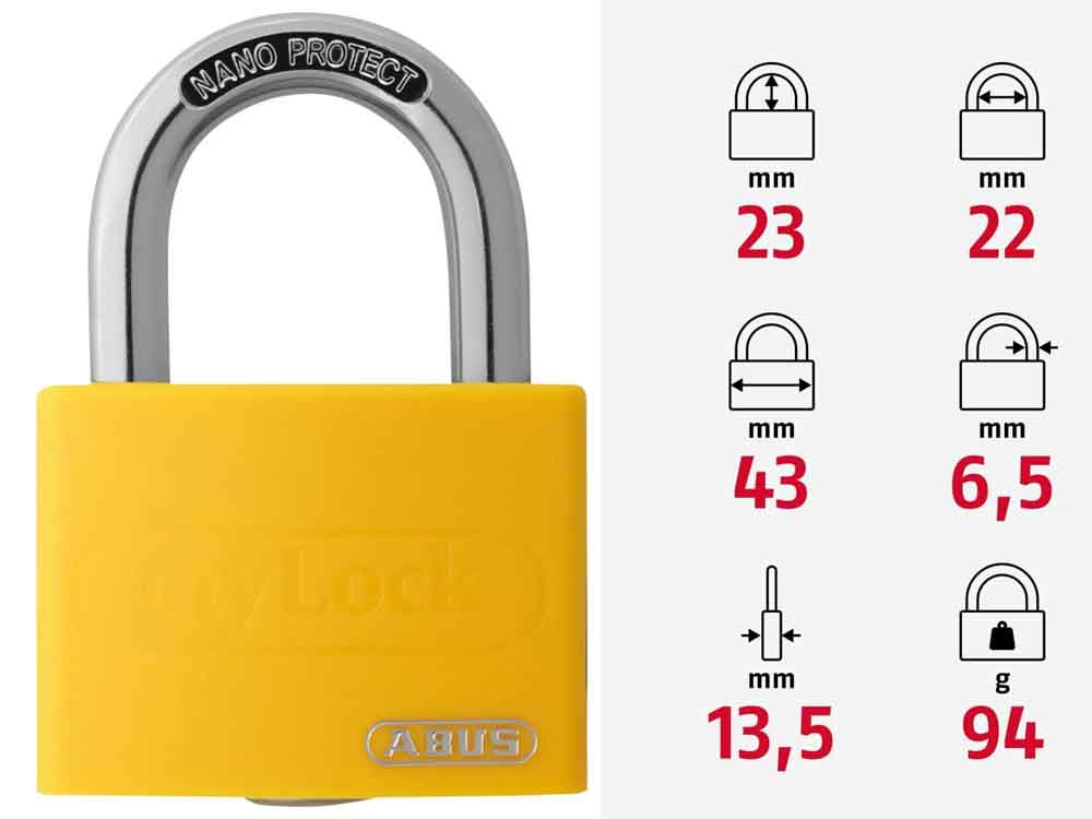 Stahlkette 8mm schwarz mit ABUS-Schloss gelb