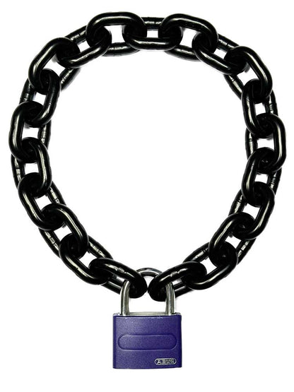 Stahlkette 8mm schwarz mit ABUS-Schloss lila