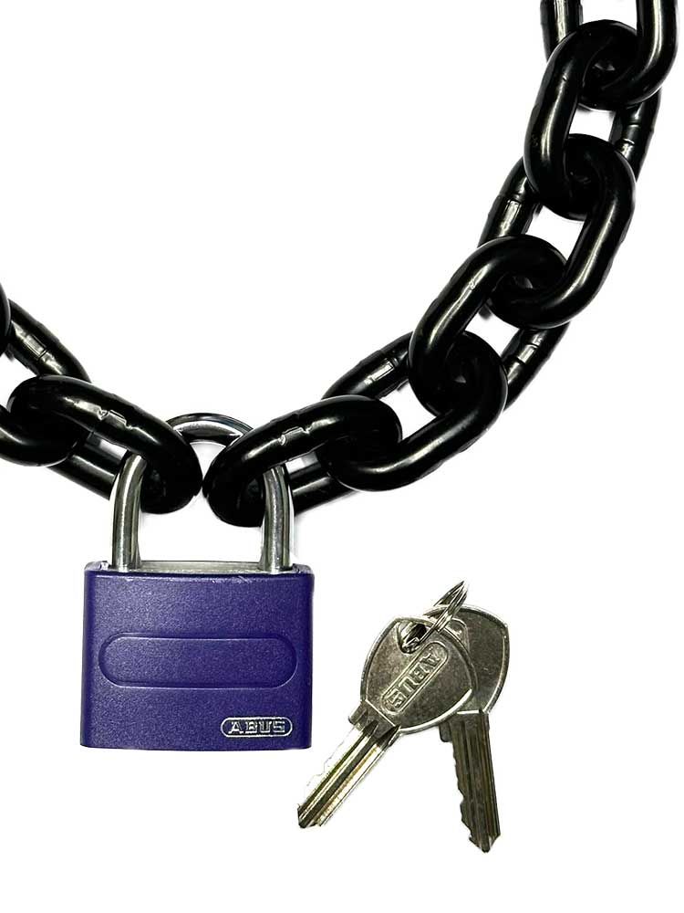 Stahlkette 8mm schwarz mit ABUS-Schloss lila
