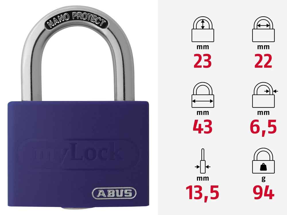 Stahlkette 8mm schwarz mit ABUS-Schloss lila