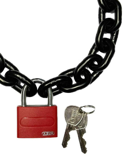 Stahlkette 8mm schwarz mit ABUS-Schloss rot