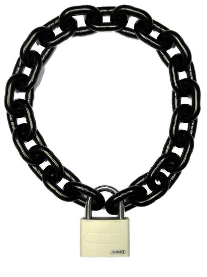 Stahlkette 8mm schwarz mit ABUS-Schloss weiss