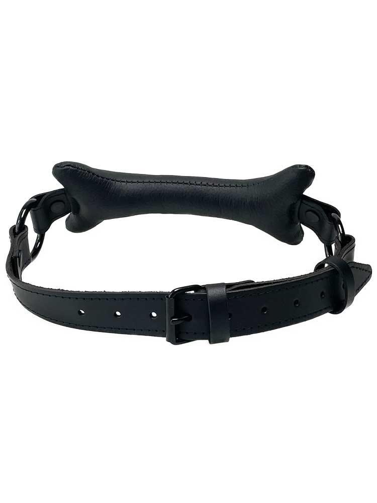 Knebel mit Leder-Knochen schwarz
