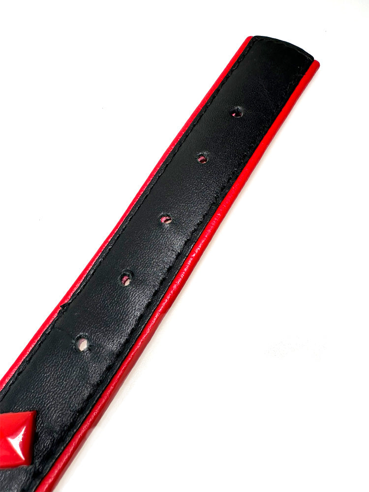 Leder-Halsband rote Nieten und O-Ring schwarz-rot