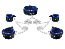 Leder-Bondageset Hals-Hand-Fussfessel - 5cm blau