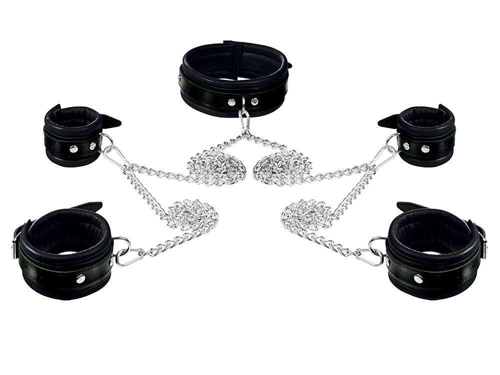 Leder-Bondageset Hals-Hand-Fussfessel - 5,0cm schwarz