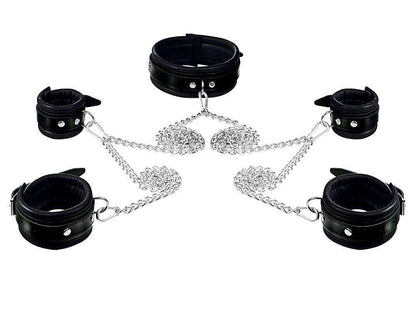 Leder-Bondageset Hals-Hand-Fussfessel - 5,0cm schwarz