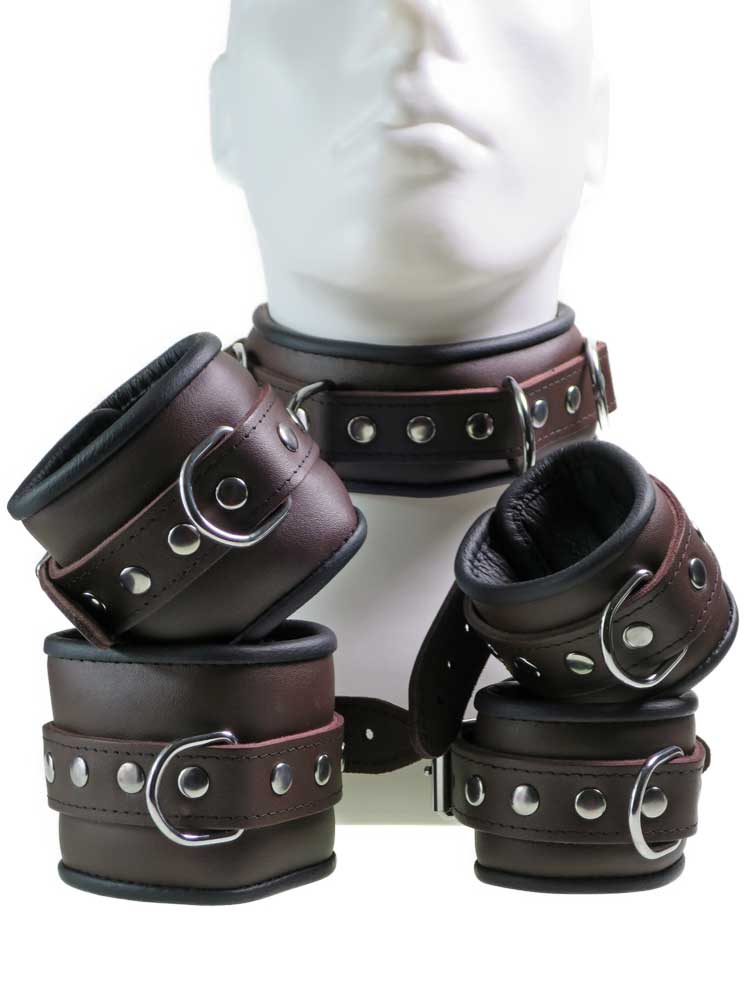 Leder-Bondageset Hals-Hand-Fussfessel - 6cm schwarzbraun