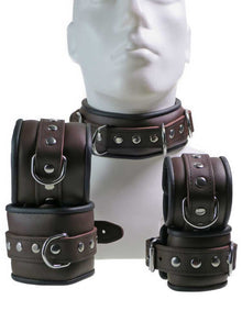 Leder-Bondageset Hals-Hand-Fussfessel - 6cm schwarzbraun