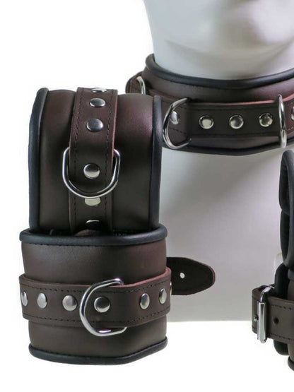 Leder-Bondageset Hals-Hand-Fussfessel - 6cm schwarzbraun