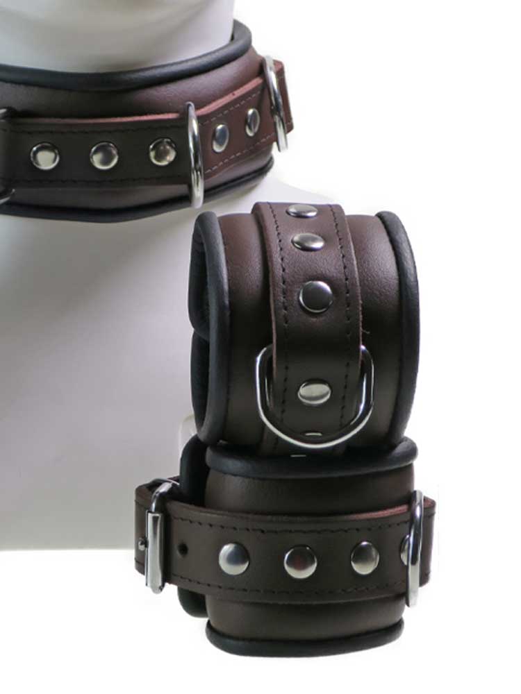 Leder-Bondageset Hals-Hand-Fussfessel - 6cm schwarzbraun