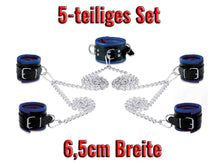Leder-Bondageset Hals-Hand-Fussfessel - 6,5cm blau