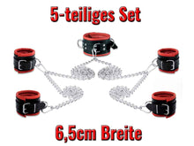 Leder-Bondageset Hals-Hand-Fussfessel - 6,5cm rot
