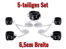 Leder-Bondageset Hals-Hand-Fussfessel - 6,5cm schwarz