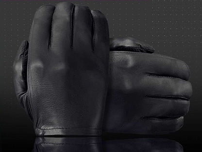 Leder-Handschuhe DELUXE POLICE GLATT SCHWARZ