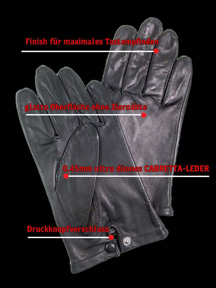 Leder-Handschuhe OFFICER GLATT SCHWARZ
