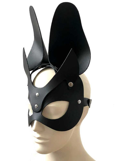 Ledermaske mit Hasenohren schwarz