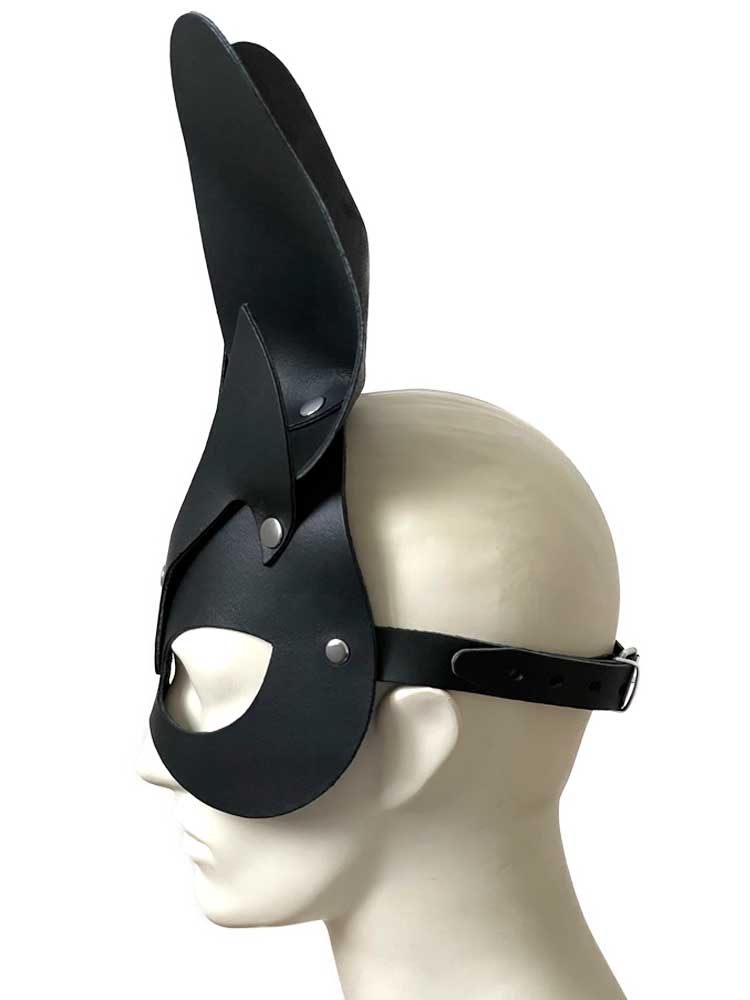 Ledermaske mit Hasenohren schwarz