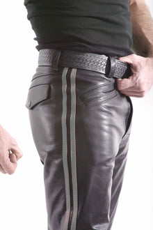Leder-Stiefelhose mit Doppelstreifen in GRAU