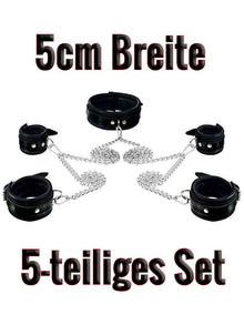 Leder-Bondageset Hals-Hand-Fussfessel - 5,0cm schwarz
