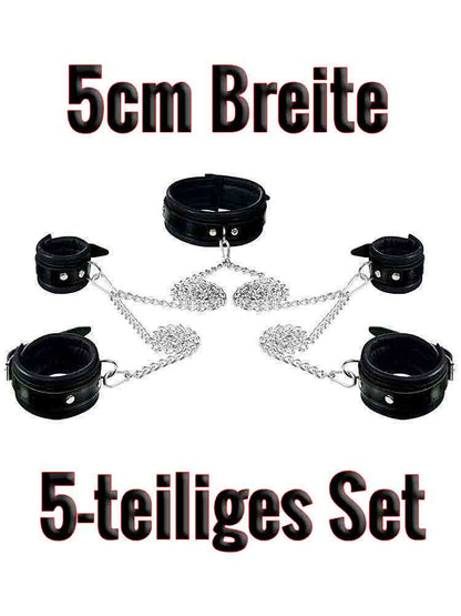 Leder-Bondageset Hals-Hand-Fussfessel - 5,0cm schwarz