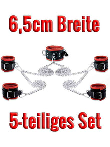 Leder-Bondageset Hals-Hand-Fussfessel - 6,5cm rot