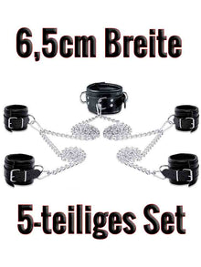 Leder-Bondageset Hals-Hand-Fussfessel - 6,5cm schwarz