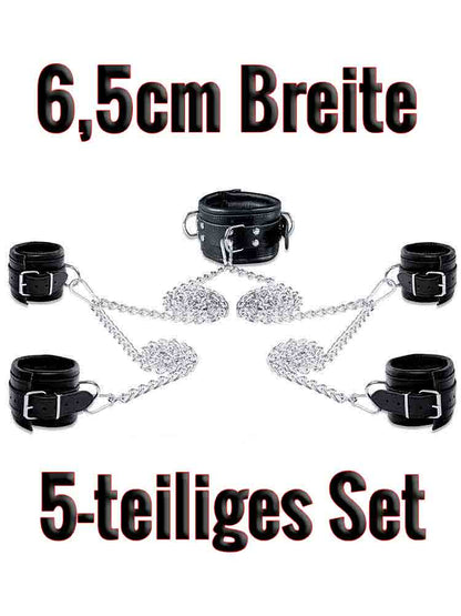 Leder-Bondageset Hals-Hand-Fussfessel - 6,5cm schwarz