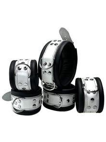 Leder-Bondageset Hals-Hand-Fussfessel - 6,5cm schwarz-weiß