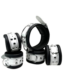 Leder-Bondageset Hals-Hand-Fussfessel - 6,5cm schwarz-weiß