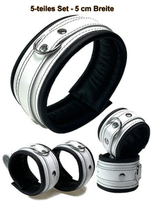 Leder-Bondageset weißer Riemen, schwarz gepolstert 5cm