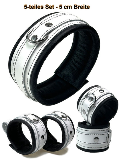 Leder-Bondageset weißer Riemen, schwarz gepolstert 5cm
