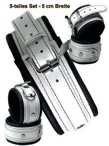 Leder-Bondageset weißer Riemen, schwarz gepolstert 5cm