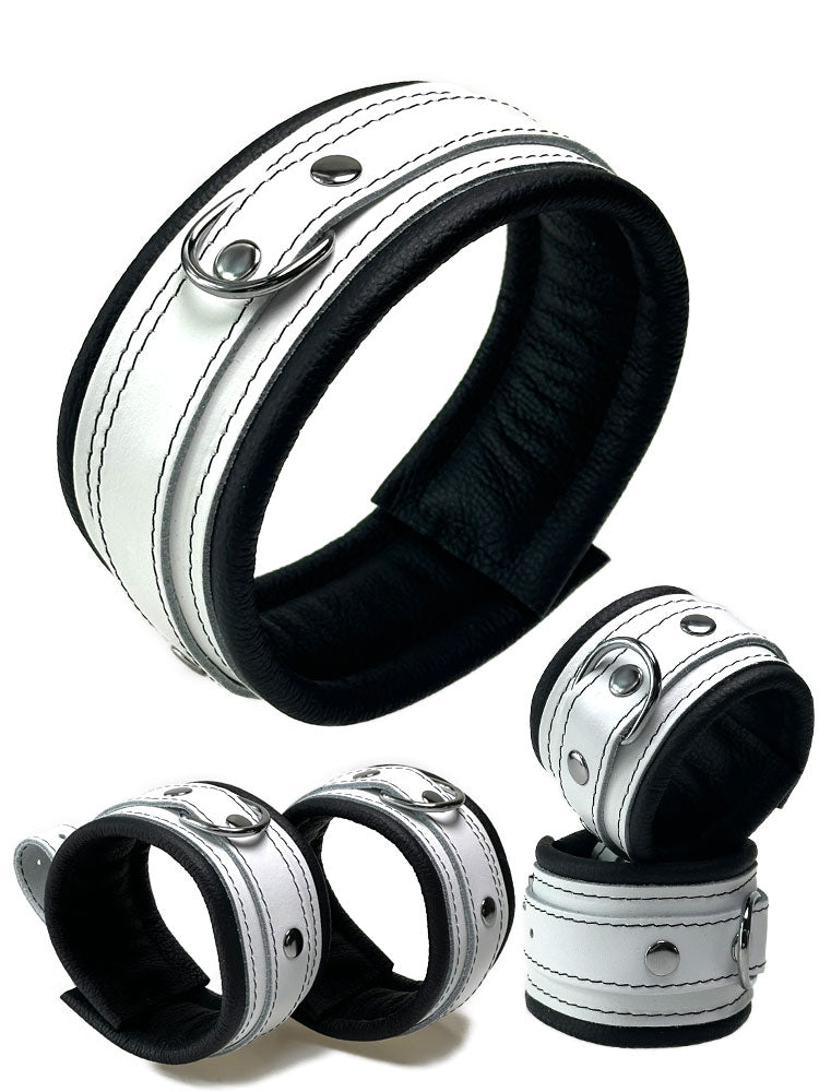 Leder-Bondageset weißer Riemen, schwarz gepolstert 5cm