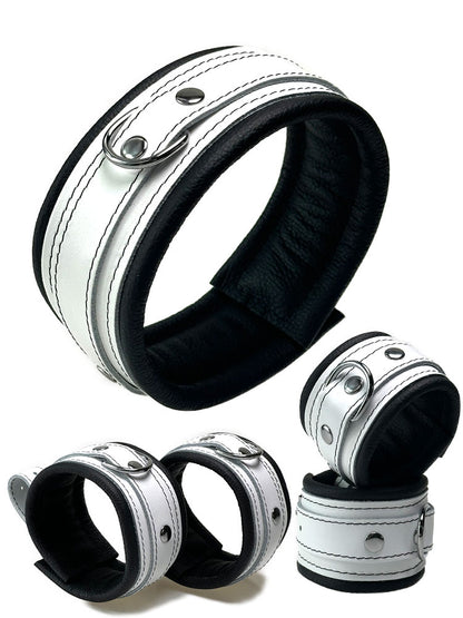 Leder-Bondageset weißer Riemen, schwarz gepolstert 5cm