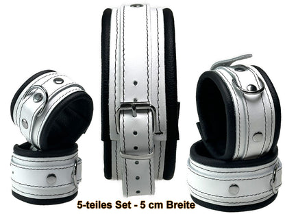 Leder-Bondageset weißer Riemen, schwarz gepolstert 5cm