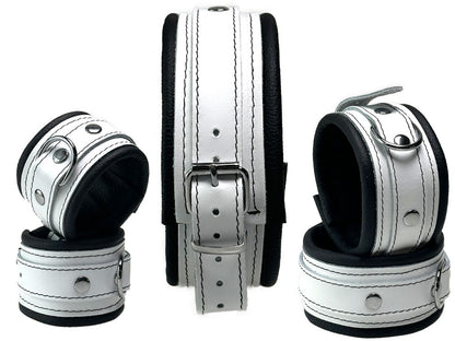 Leder-Bondageset weißer Riemen, schwarz gepolstert 5cm