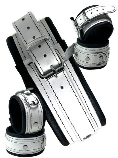 Leder-Bondageset weißer Riemen, schwarz gepolstert 5cm