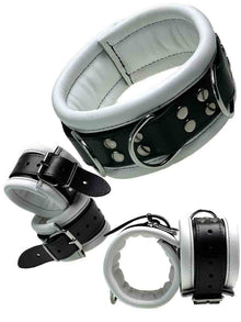 Leder-Bondageset Hals-Hand-Fussfessel - 6,5cm weiss