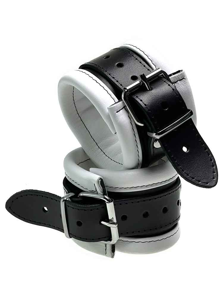 Leder-Bondageset Hals-Hand-Fussfessel - 6,5cm weiss
