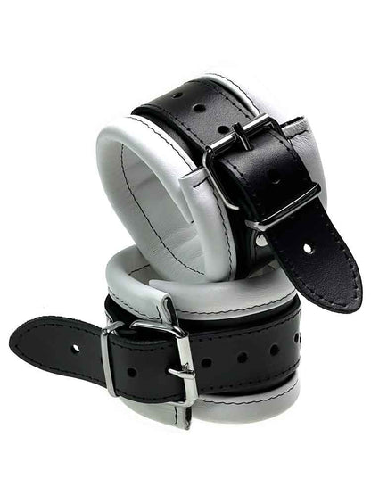 Leder-Bondageset Hals-Hand-Fussfessel - 6,5cm weiss