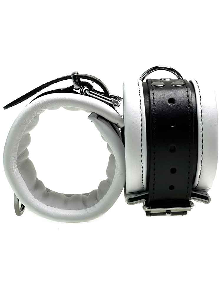 Leder-Bondageset Hals-Hand-Fussfessel - 6,5cm weiss