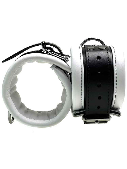 Leder-Bondageset Hals-Hand-Fussfessel - 6,5cm weiss