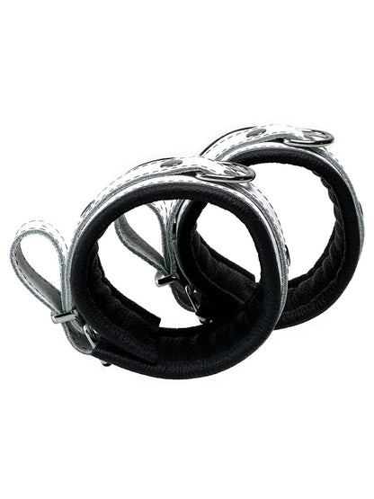 Leder-Fussfessel, weißer Riemen, schwarz gepolstert 5cm