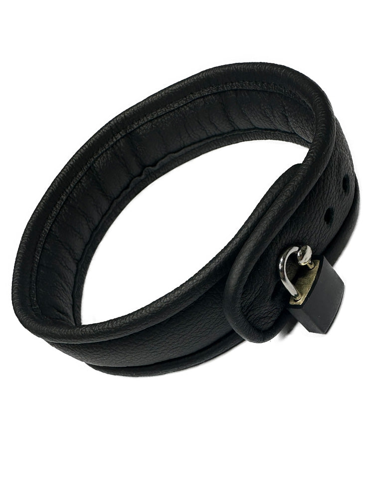 Leder-Halsband, abschließbar,gepolstert schwarz