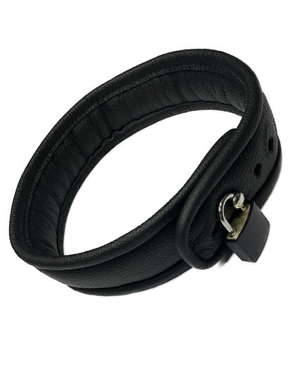Leder-Halsband, abschließbar,gepolstert schwarz