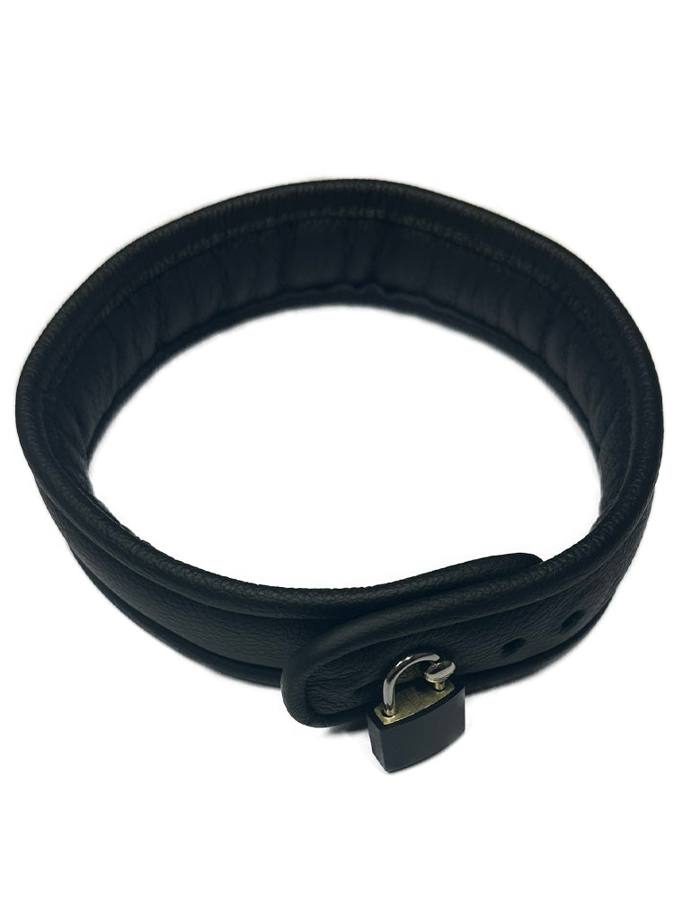 Leder-Halsband, abschließbar,gepolstert schwarz